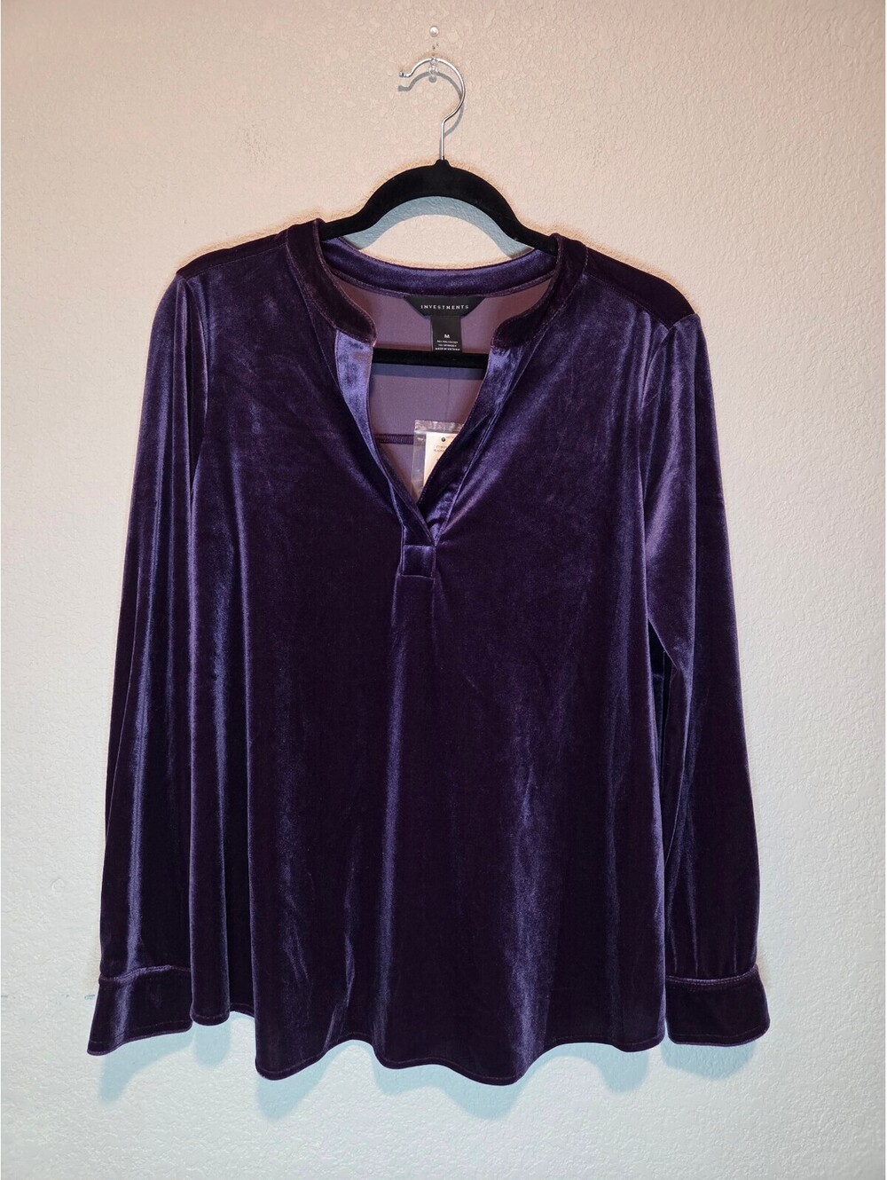 Investments Purple Velvet Long Sleeve Top Size M